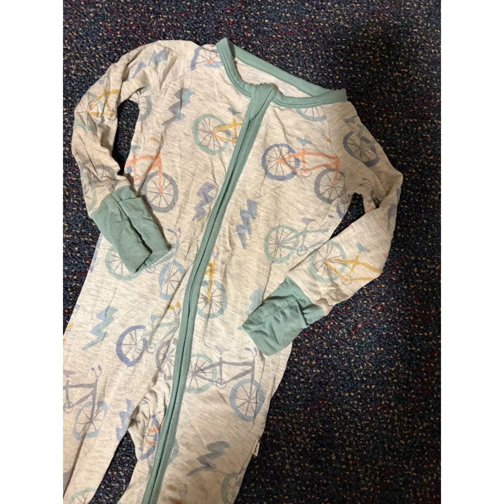 Little Sleepies Bicycle Bamboo Zippy Sleeper 6-12 Months Grey Sage Green Zip Up